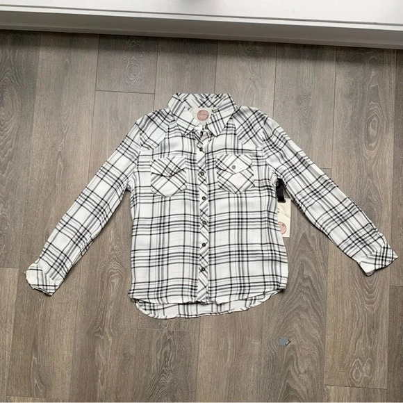 Anthropologie Ash and Ember Button Down Front Plaid Flannel White Size XS - Picture 2 of 13